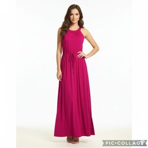 Coldwater Creek Maxi Dress Fuchsia Hot Pink Halter Knit XS